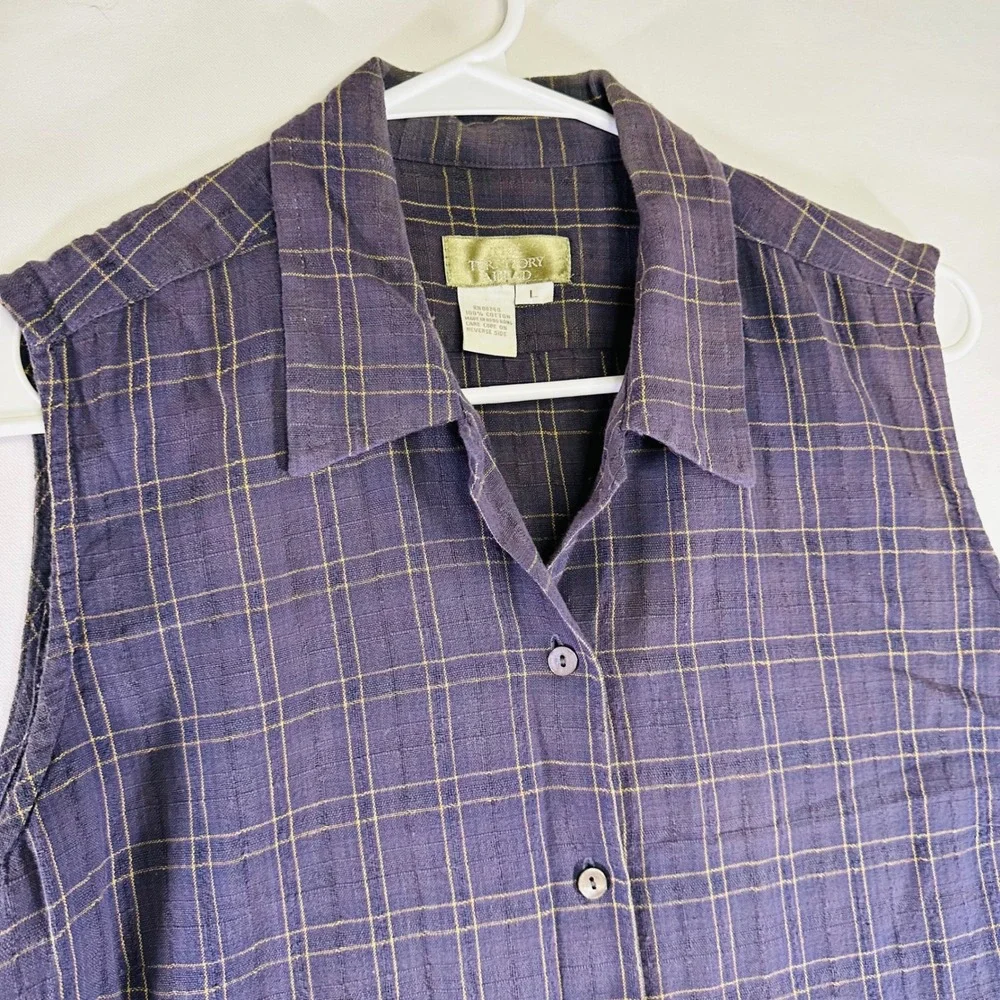The Territory Ahead Sleeveless Vest Button Down Slate‎ Blue Plaid Mens Large